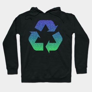Green Blue Ombre Faux Glitter Recycle Symbol Hoodie